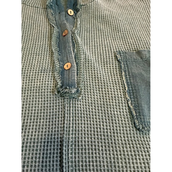 Womens Sage Green Beachy Lightweight Waffle Knit Henley Hoodie Indie Oversized - Picture 3 of 10